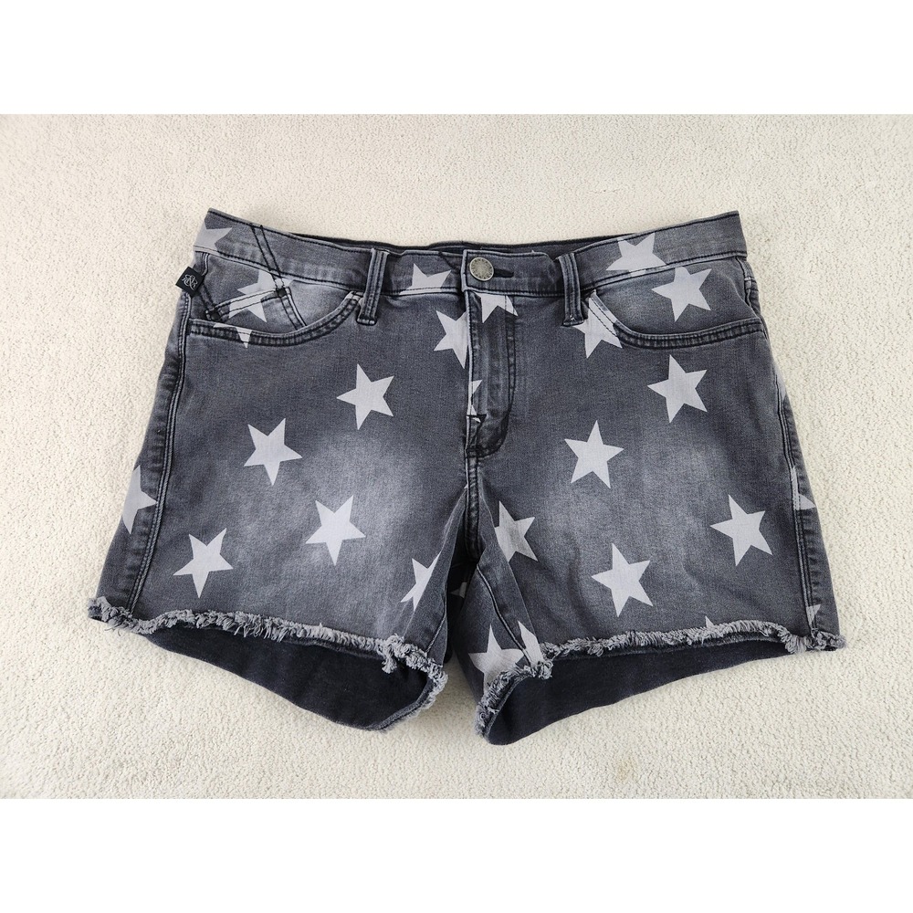 Rock & Republic Women's Size 14 Black Distressed Stars Mid Rise Shorts